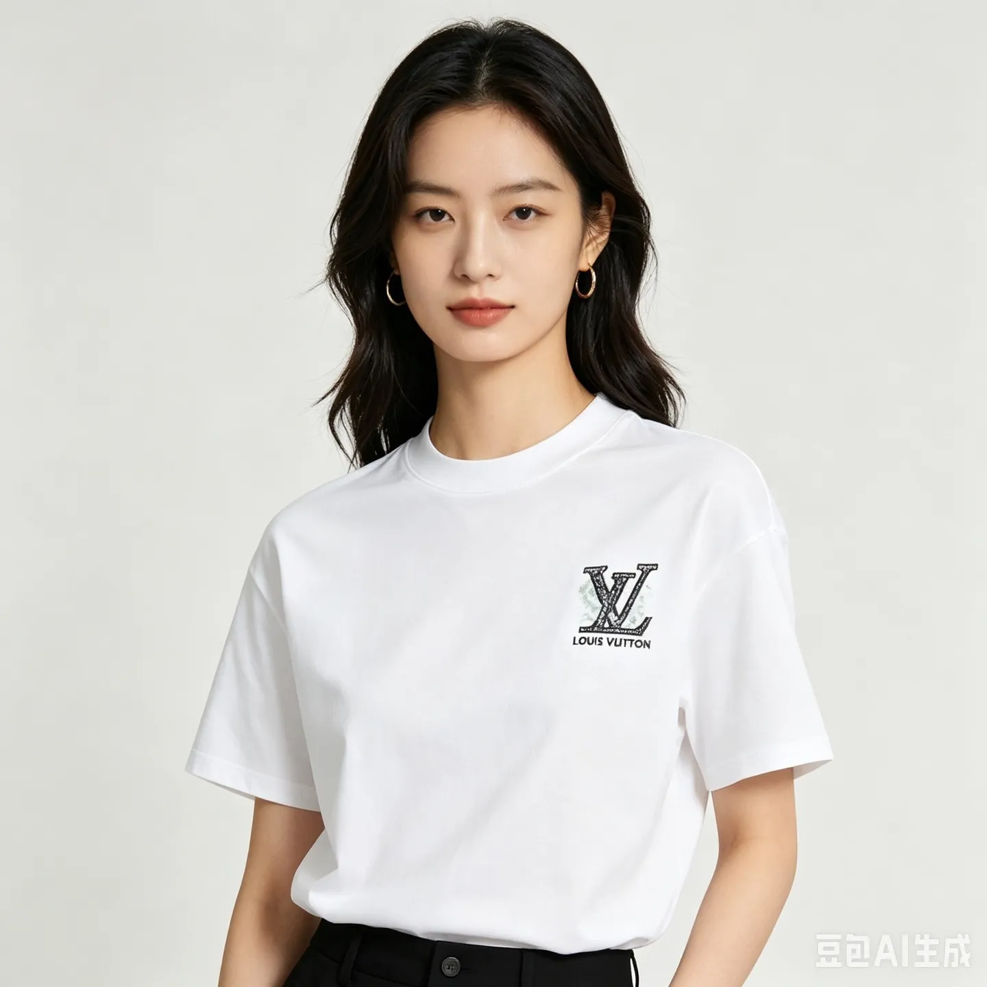 Louis Vuitton/Louis Vuitton inkjet presbyopic line logo embroidered short sleeves